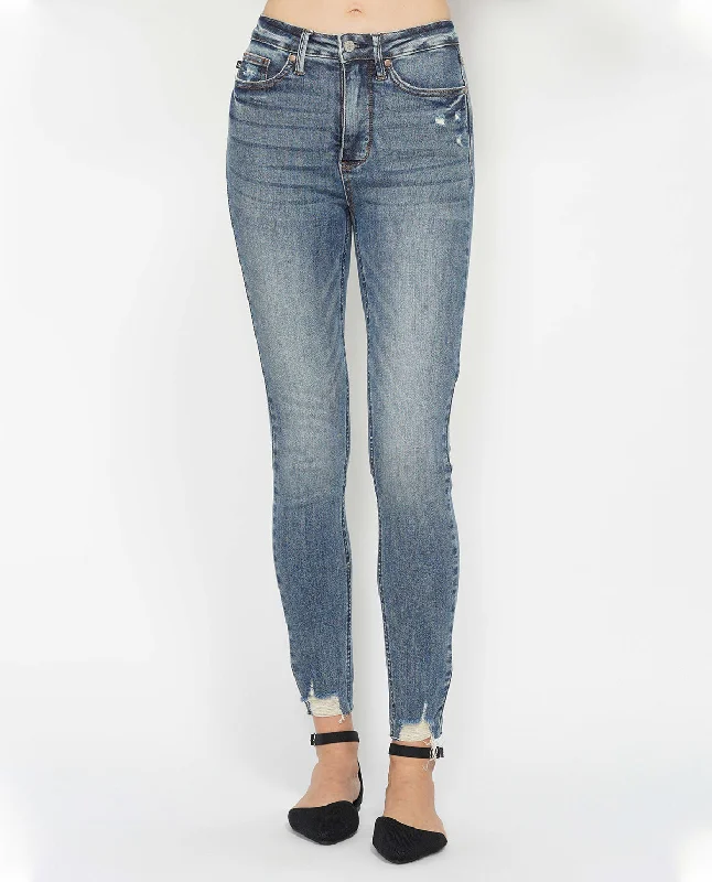 Classic Timeless Elegant Style Judy Blue High Waist Tummy Control Destroy Hem Skinny Jean