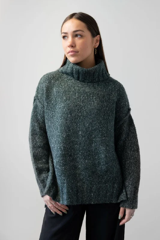 The Epitome Of Modern Women's Fashion Heavenly Forest Green Marle Chunky Roll Neck Sweater