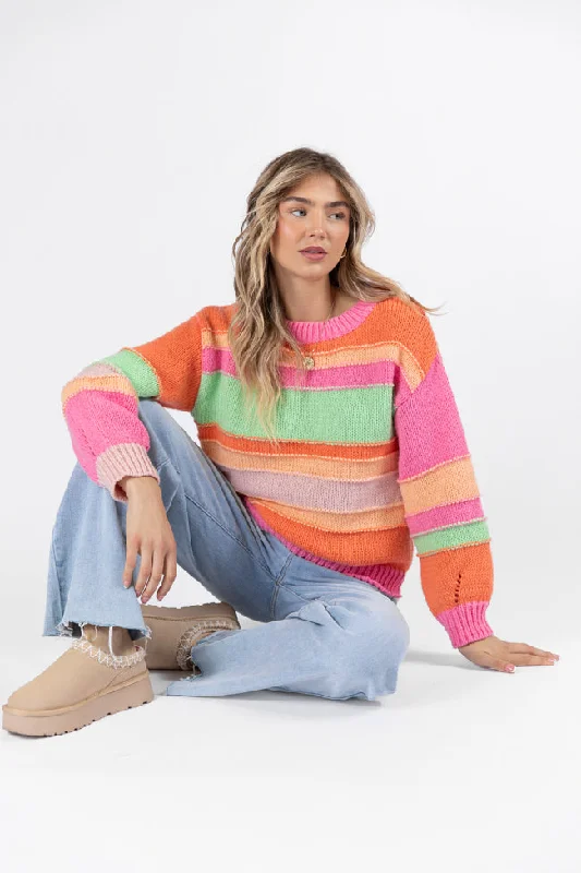 Fashion Forward Led Me To You Bright Multi Stripe Crew Neck Sweater SALE