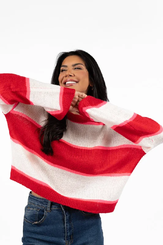 Boutique Styles Don't Prove I'm Right Red And Pink Striped Sweater SALE