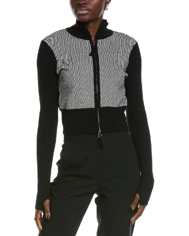 Minimalist Chic TOCCIN Reece Zip Front Herringbone Sweater