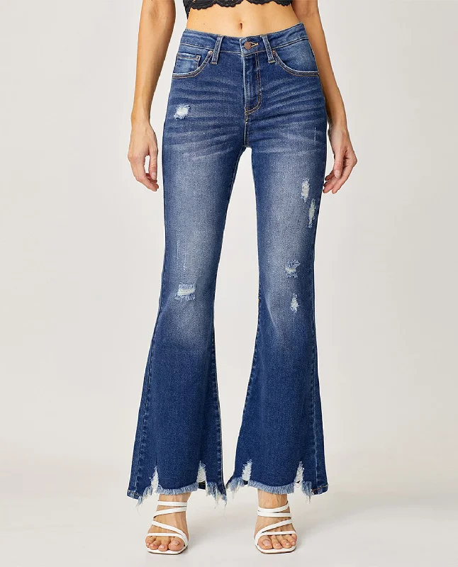 Elevate Your Wardrobe Risen High Rise Distressed Flare Jeans