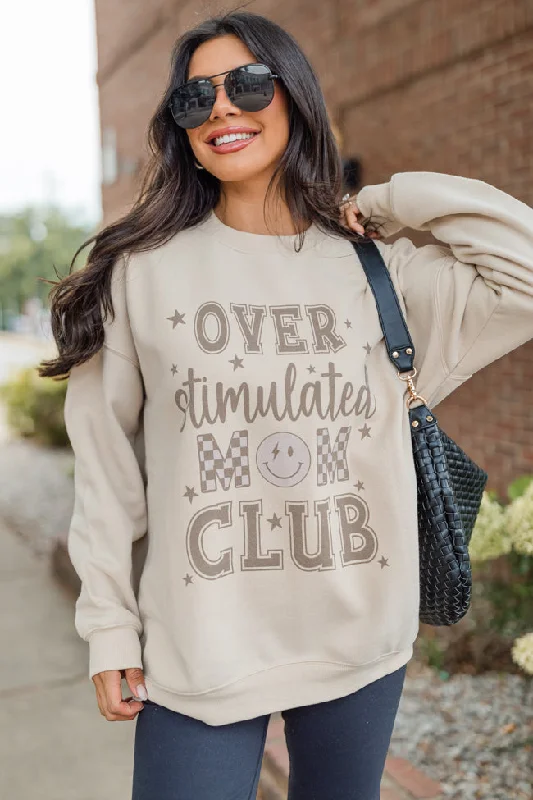 Trendy Women's Collection Over Stimulated Mom Club Cream Oversized Graphic Sweatshirt