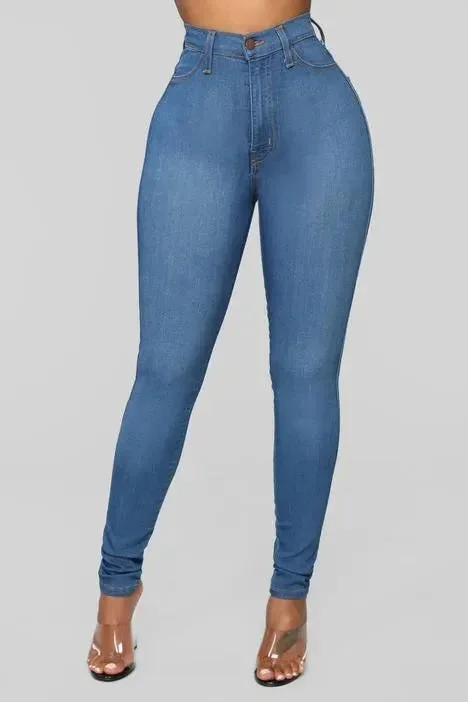 Elegant Styles Women High Waist Skinny Jeans