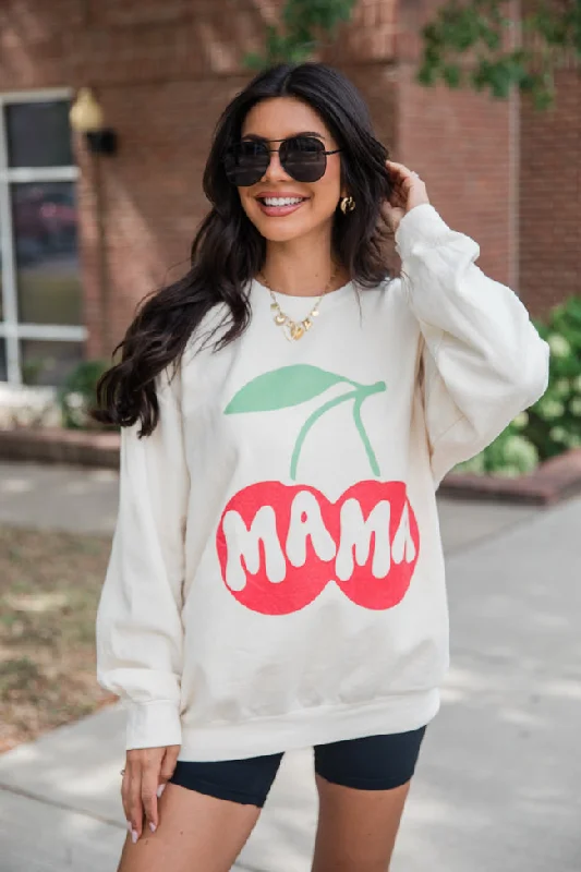 Odd Size Clearance Sale Mama Cherry Cream Oversized Graphic Sweatshirt