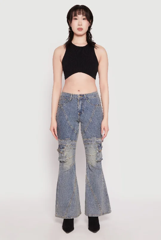 Chic & Cozy Apparel Spoon Jeans Buckle Detail Flare Jeans