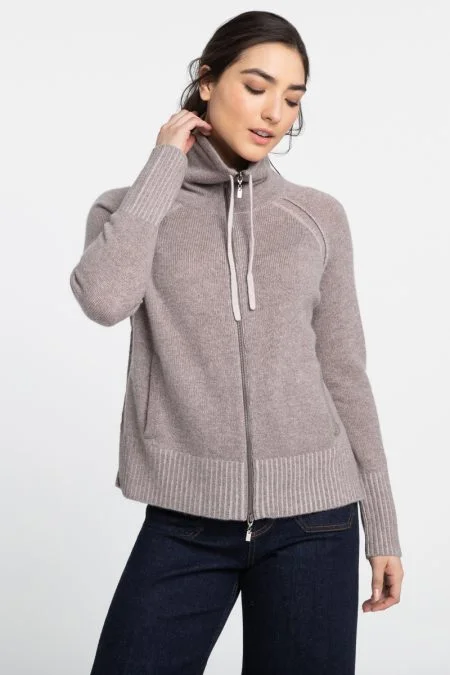 Weekend Exclusive Kinross Cashmere Plaited Funnel Zip Cardigan