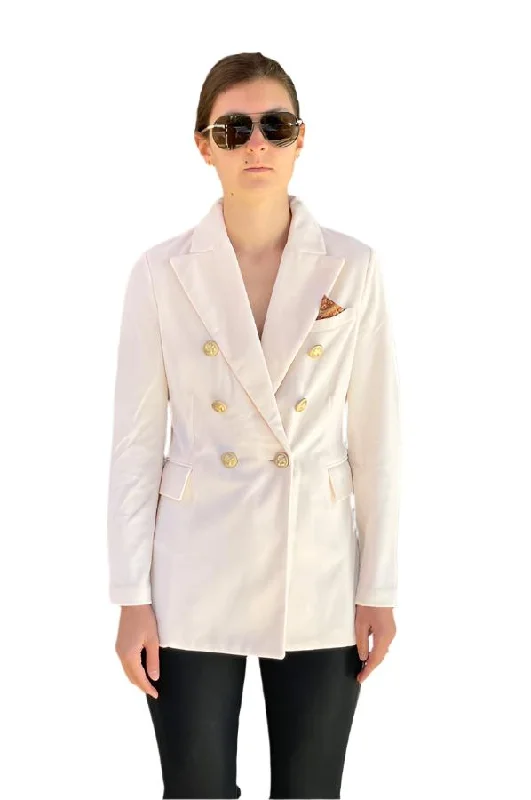 Mega Sale Velour Double-Breasted Blazer - Off White