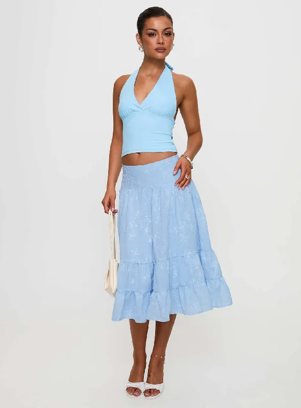 Premium Fabrics Evelyne Embroidered Midi Skirt Baby Blue