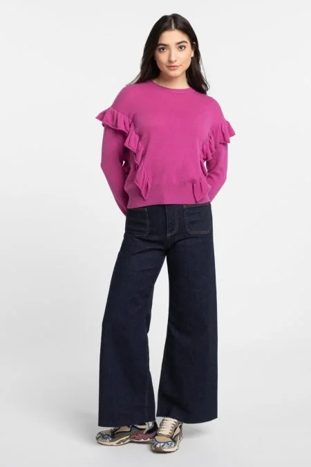 Exclusive Sale Kinross Cashmere Ruffle Trim Crew