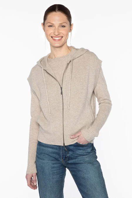 Limited Time Offer Kinross Cashmere S/L Rib Zip Hoodie