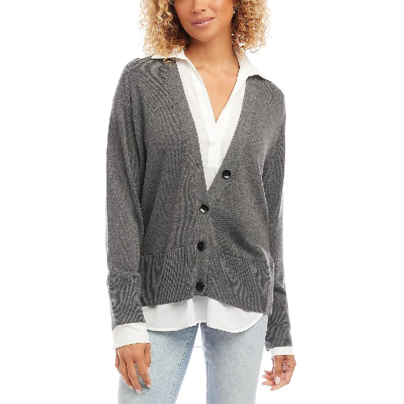 Casual Elegance Layered Sweater Womens Layered Viscose Button-Up