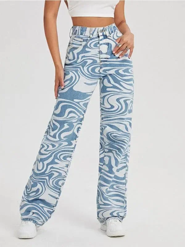 Style Upgrade Women Mid-Rise Jeans - Swirl Abstract Jeans