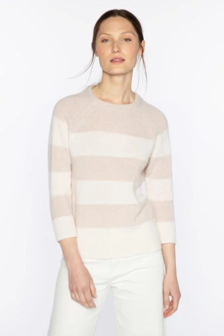 Hurry Before It's Gone Kinross Cashmere 3/4 Slv Wide Stripe Crew