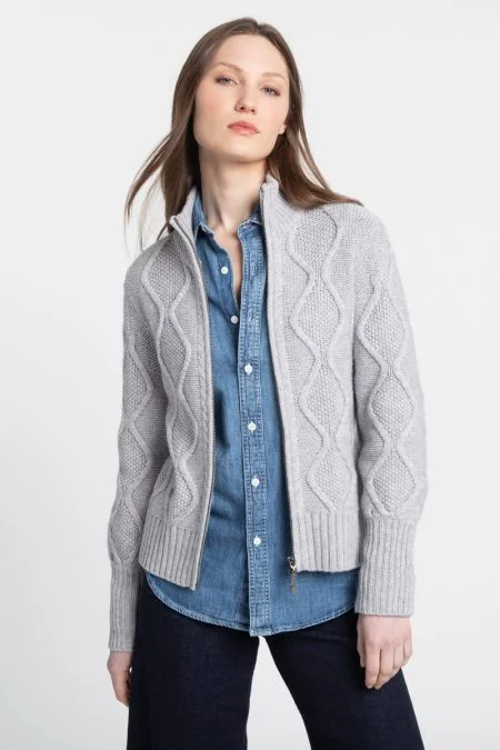 Best Sellers Kinross Cashmere Luxe Cable Zip Mock Cardigan