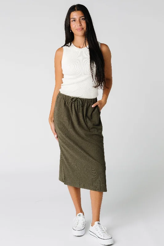 Get The Latest Trends Brass & Roe Ribbed Drawstring Pocket Skirt - Olive