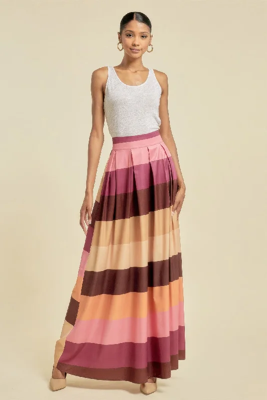 Exclusive Sale FASHNZFAB Women's Color Block Maxi Skirt With Pockets