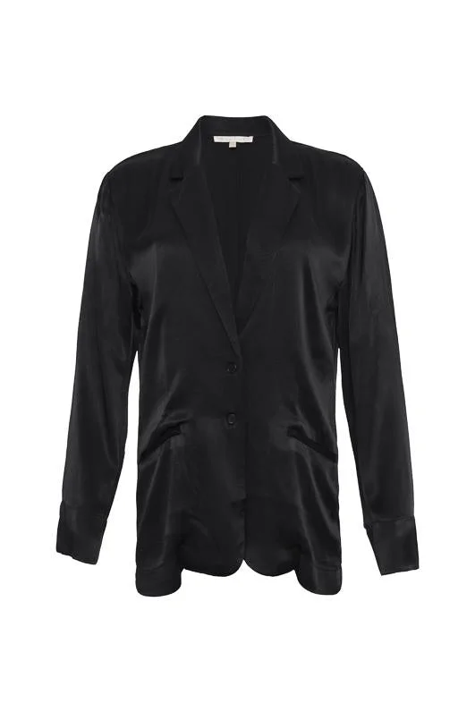 Polished Finish Hayley Silk Blazer - Black