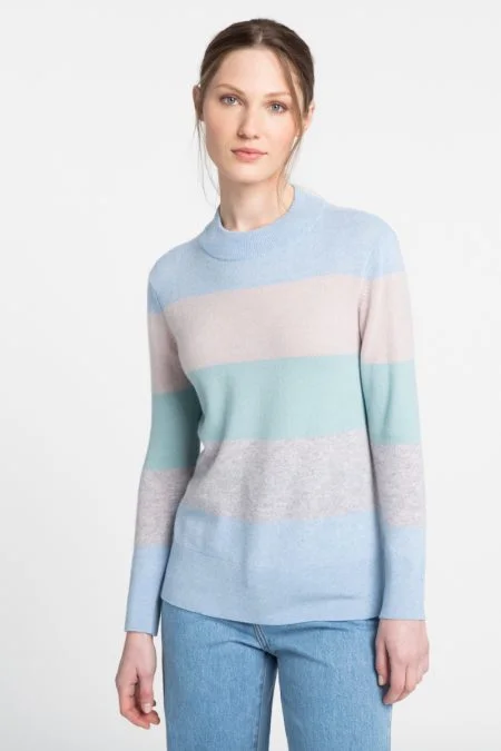 Trendsetting Threads Kinross Cashmere Wide Stripe Crew Pullover