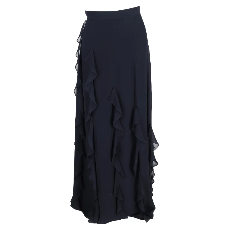 Your Timeless Wardrobe Awaits Max Mara Serafin Frilled Long Skirt in Navy Blue Silk