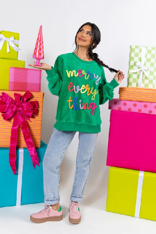 Bold Prints Casual Chic Merry Everything Green Multi Corded Embroidered Sweatshirt SALE