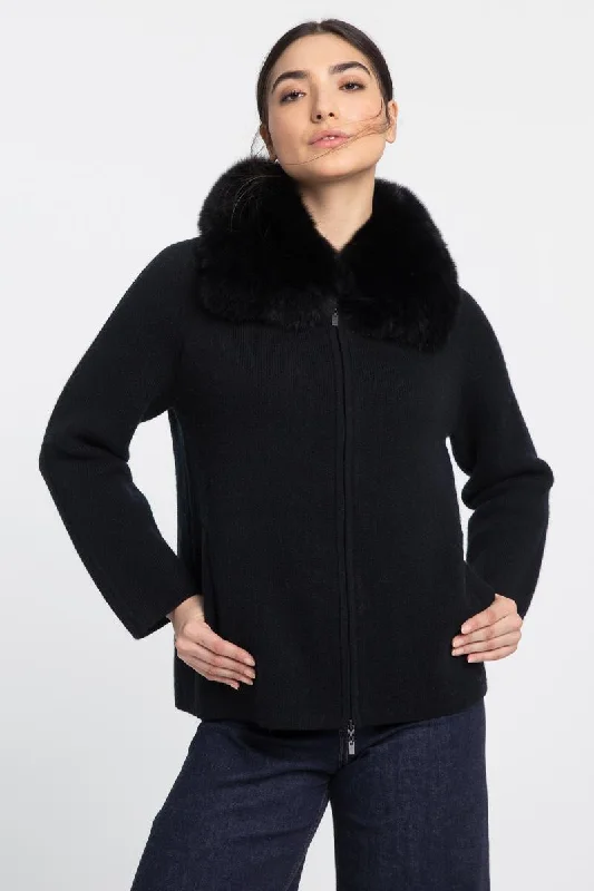 Gift Ideas Kinross Cashmere Fox Fur Collar Zip Cardigan