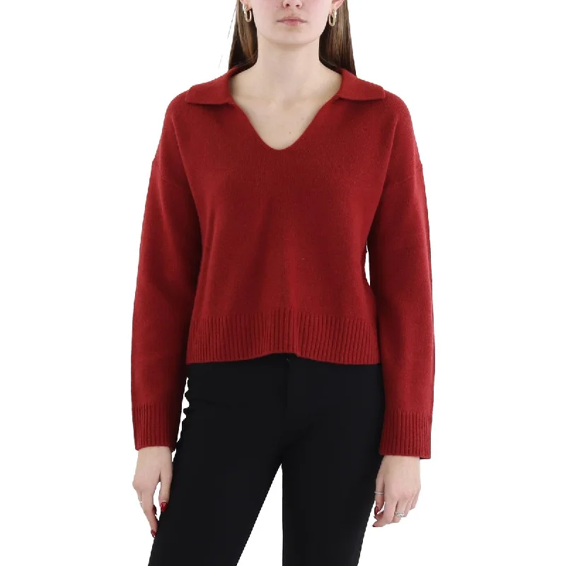 Feminine Elegance Womens Ribbed Trim  Wool Pullover Sweater