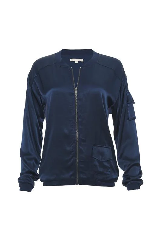 Effortless Style Hayley Silk Bomber Jacket - Navy