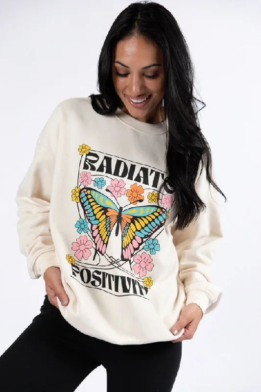 Limited Stock Radiate Positivity Cream Oversized Graphic Sweatshirt