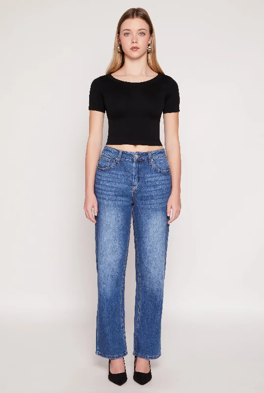 Fashion Forward Style WAX Whiskered Wide Leg Jeans