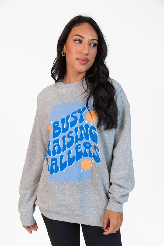 Don't Miss Out Busy Raising Ballers Light Grey Oversized Graphic Sweatshirt