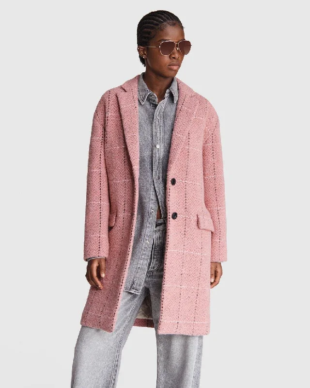 Comfort First Women's Fashion Estelle Cocoon Wool Blend Check Coat - Pink Multi