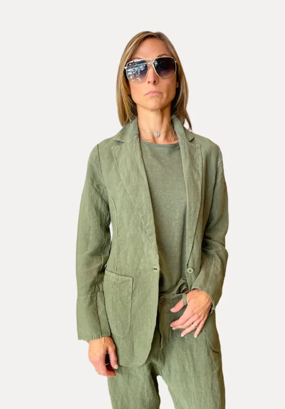 Chic & Cozy Collection Comfort Fit Linen Jacket - Green