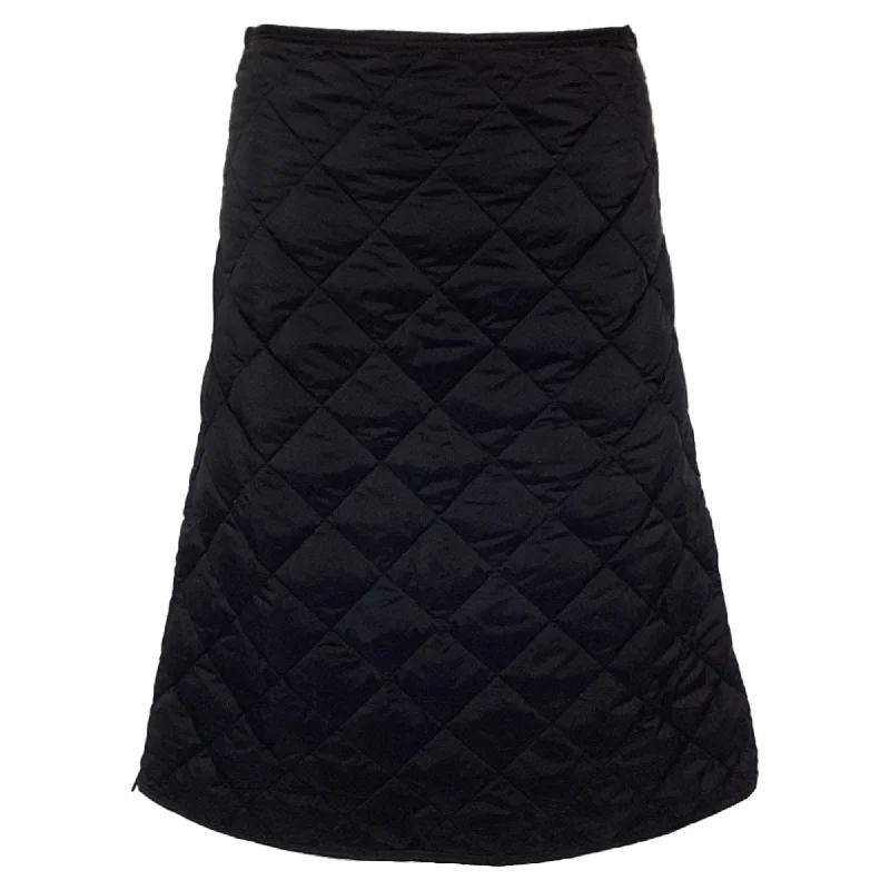 Dive Into Trendy Women's Fashion Moncler Quilted Knee-Length A-Line Skirt in Black Nylon