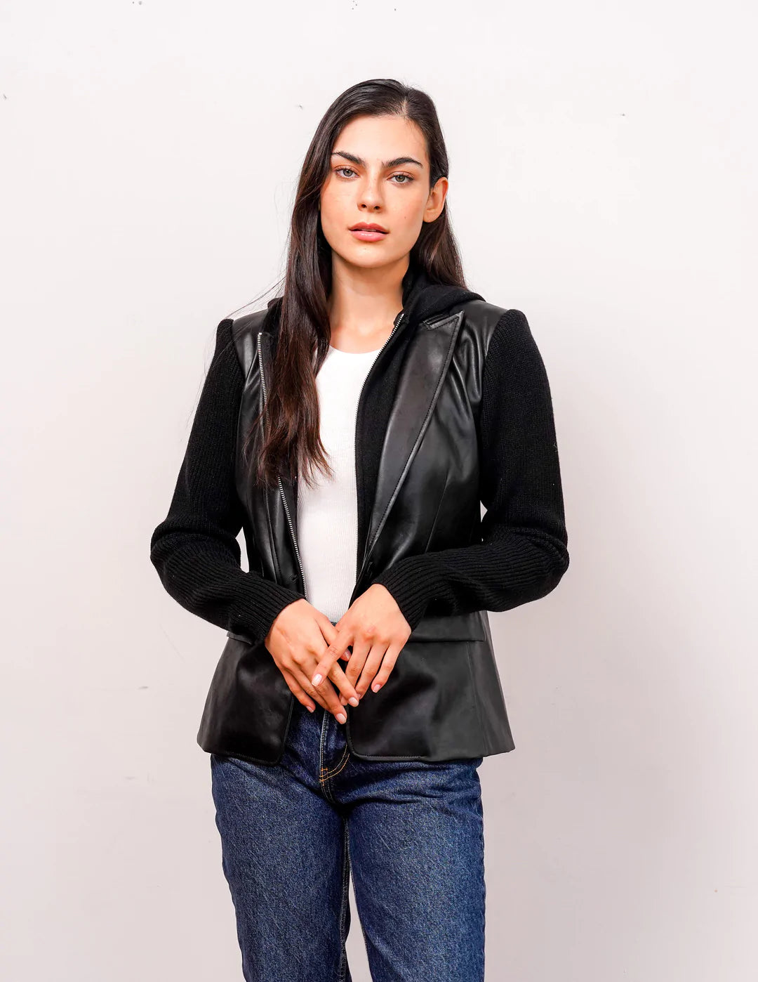 Limited Stock, Big Sale Clio Vegan Leather Dickie Blazer - Black