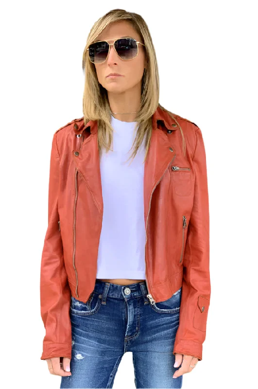 Festival Fashion Josey Leather Moto Jacket - Habanero