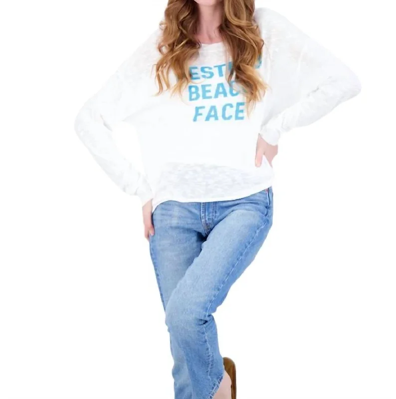 Elegant Styles Resting Beach Face Sweater In Turq