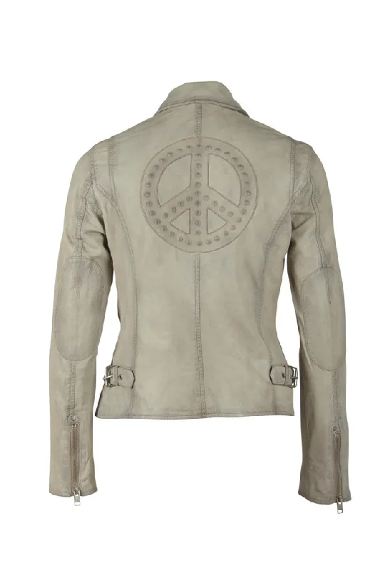 All Season Basics Discount Maysie Peace Leather Jacket - Off White