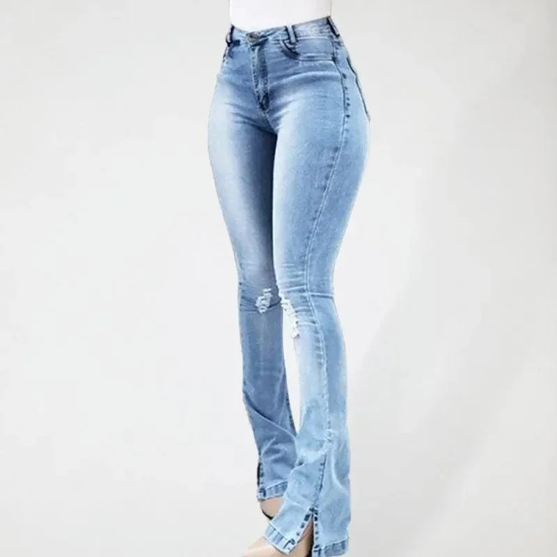 Chic Wardrobe Essentials Women Jeans - High Waist Slit Flared Jeans