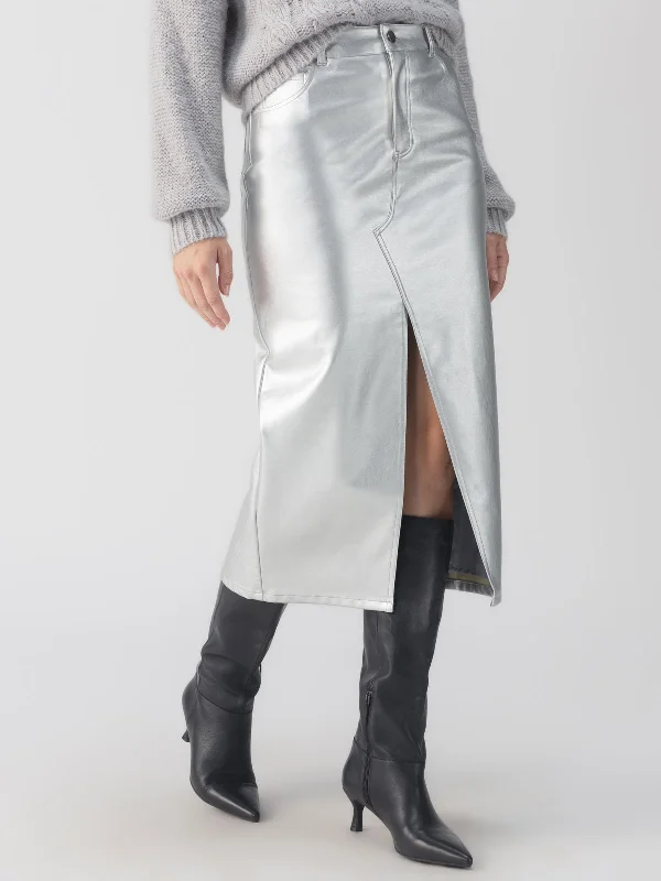 Style Your Wardrobe Leather Like Midi Skirt Silver