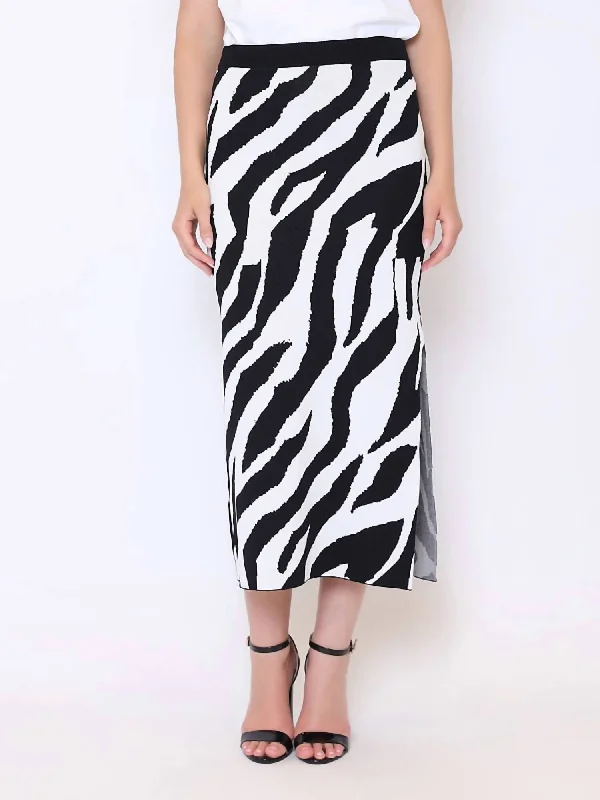 Limited Stock, Big Sale Zebra Stripe Side Slit Pencil Skirt In Black/white