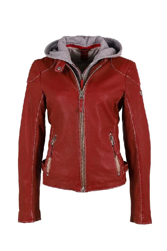 Fashion Forward Finja Hooded Leather Jacket - Red