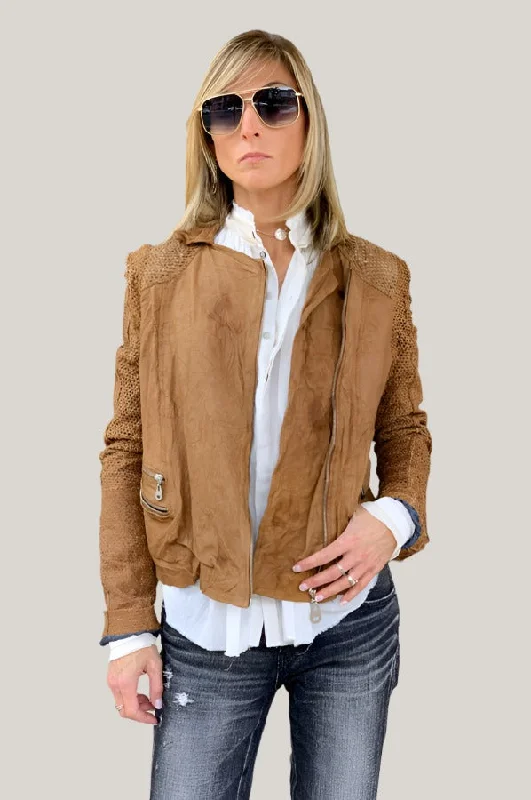 Relaxed Style Leather Jacket - Camel