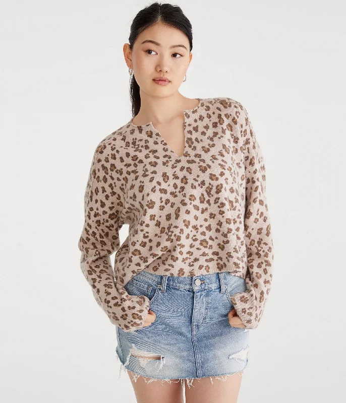 Graceful Cut Aeropostale Leopard Oversized V-Neck Sweater