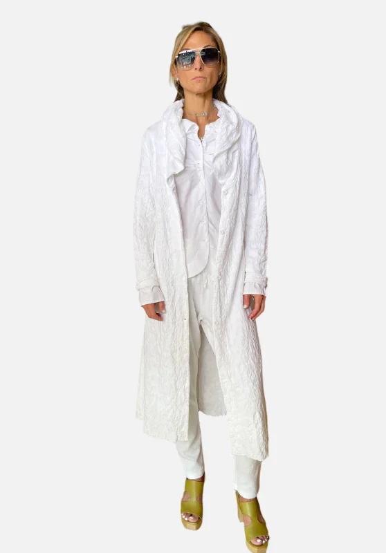 Trendy Threads Long Floral Cotton Linen Jacquard Knitted Jacket - White